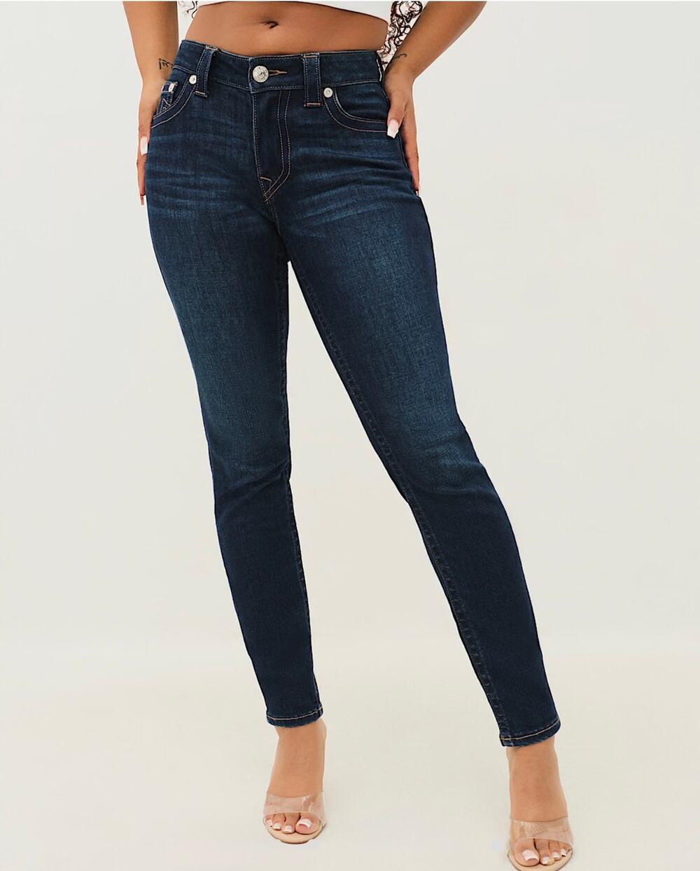 True Religion Women's Dark Blue Jennie Curvy Mid-Rise Skinny Jeans Size 30